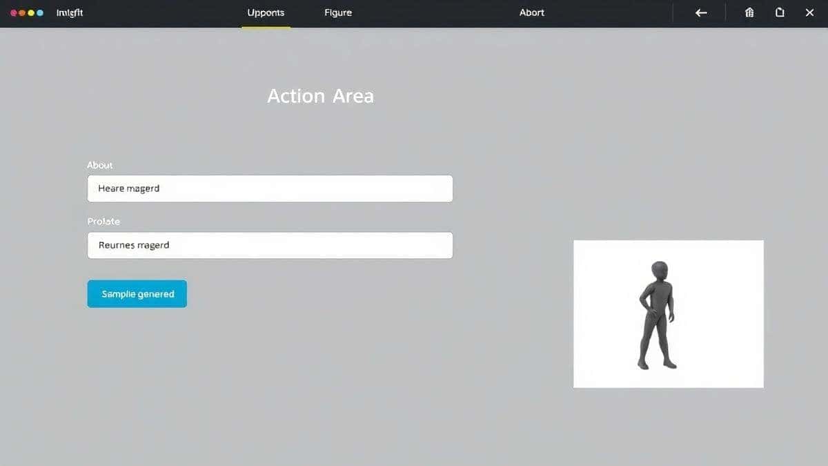modern ai action figure generator dashboard with upload area and prompt input field glowing futuristic interface 4k detailed