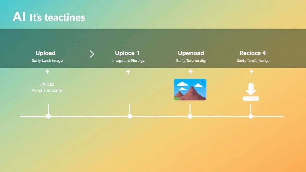 visual timeline showing the steps of ai image editing upload processing and download of a cartoonified photo modern interface