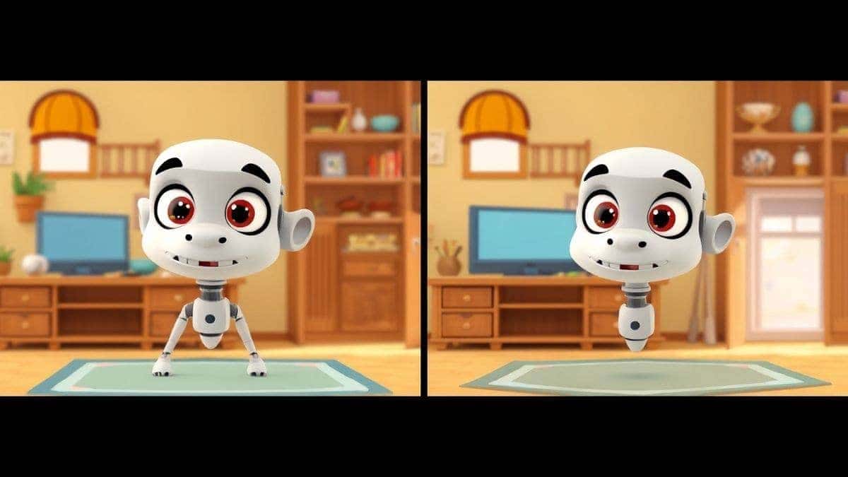 split screen comparison of ai generated cartoon images from different prompts detailed vs simple showing quality difference