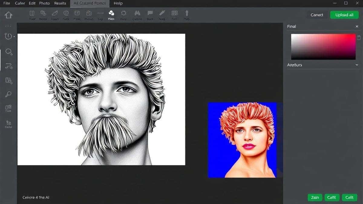 user uploading black and white photo to ai colorization tool showing progress bar and final colorful result interface screenshot