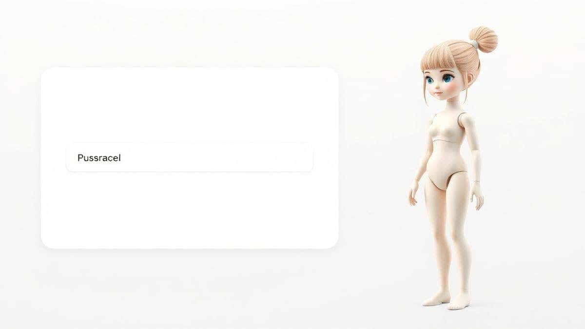modern ai doll generator interface showing prompt input field and generated doll character on right side minimalist design pastel colors ultra detailed 4k
