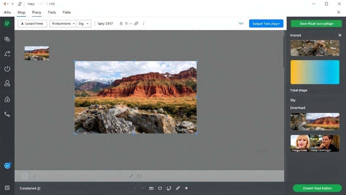 step by step ai image editing workflow showing upload interface option selection generation process and download button modern clean design