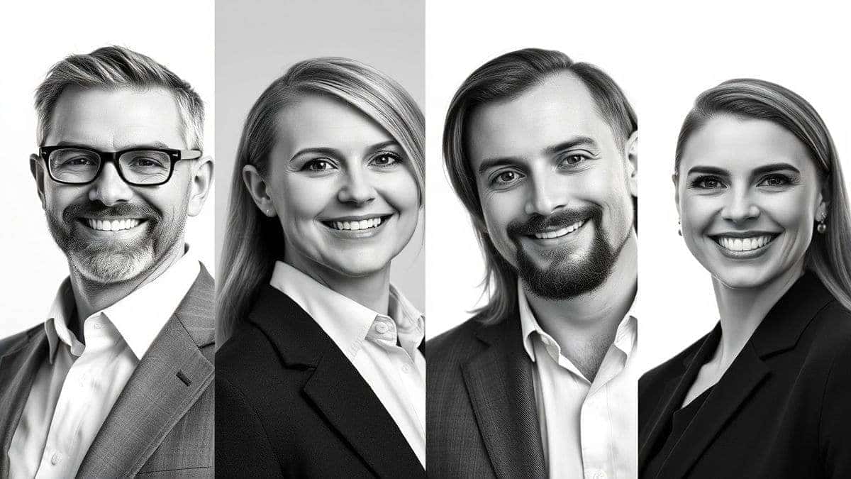 four different ai generated professional headshots of same person in different styles corporate casual artistic black and white high quality detailed four different ai generated professional headshots of same person in different styles corporate casual artistic black and white high quality detailed