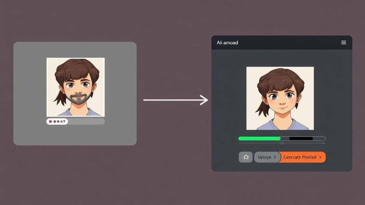 step by step process of ai image generation showing upload prompt input and final expanded result on a modern web interface