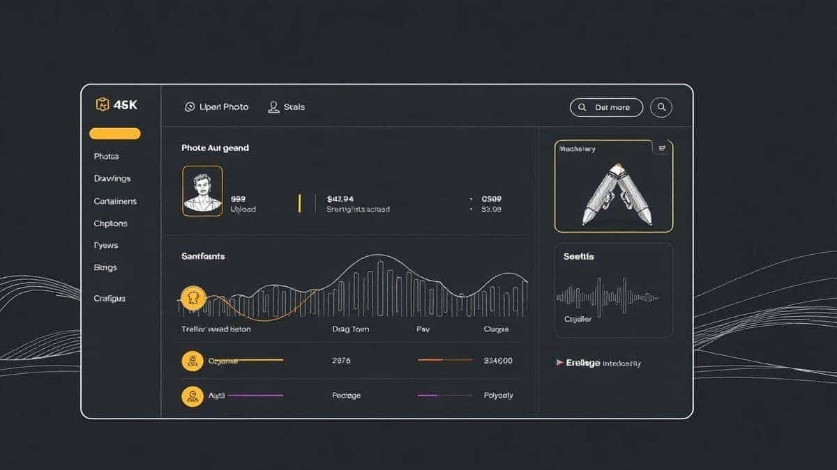 modern ai line drawing generator dashboard interface with photo upload area and pencil sketch preview futuristic design ultra realistic 4k