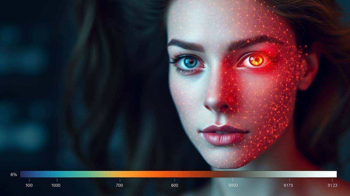 animated progress bar showing ai image processing on a photo with facial recognition points visible