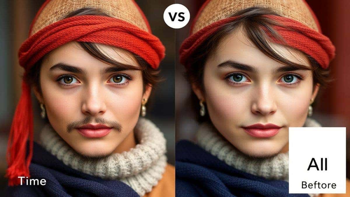split screen comparison between complex photoshop interface and simple modern ai photo editor interface clean minimalist design split screen comparison between complex photoshop interface and simple modern ai photo editor interface clean minimalist design