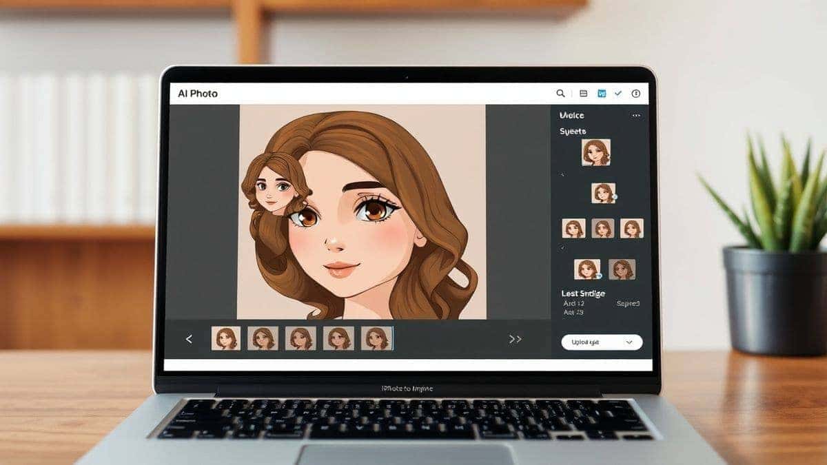 user uploading a photo to the AI Photo to Anime tool interface on a laptop clean simple ui with upload button and style selection options user uploading a photo to the AI Photo to Anime tool interface on a laptop clean simple ui with upload button and style selection options