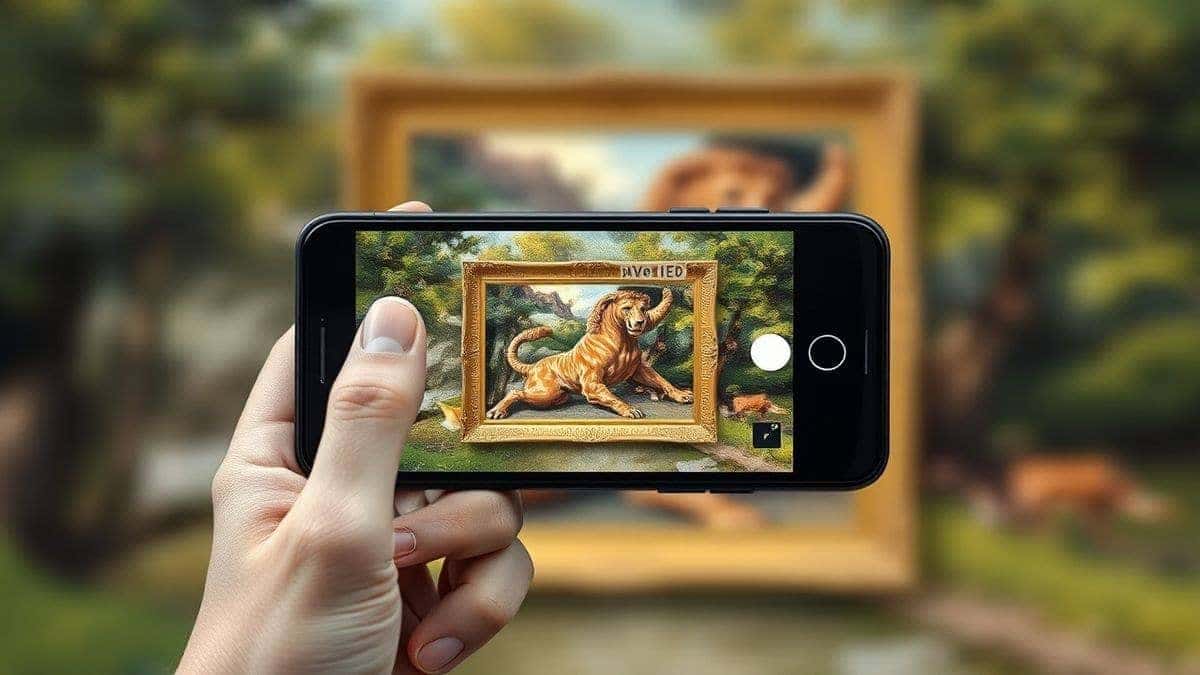 photographer uploading a smartphone photo to a sleek ai image generator interface showing transformation into classic oil painting style hyper realistic 4k