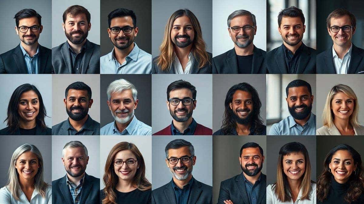 collage of diverse professional ai generated headshots for linkedin instagram and social media cinematic lighting high quality 4k