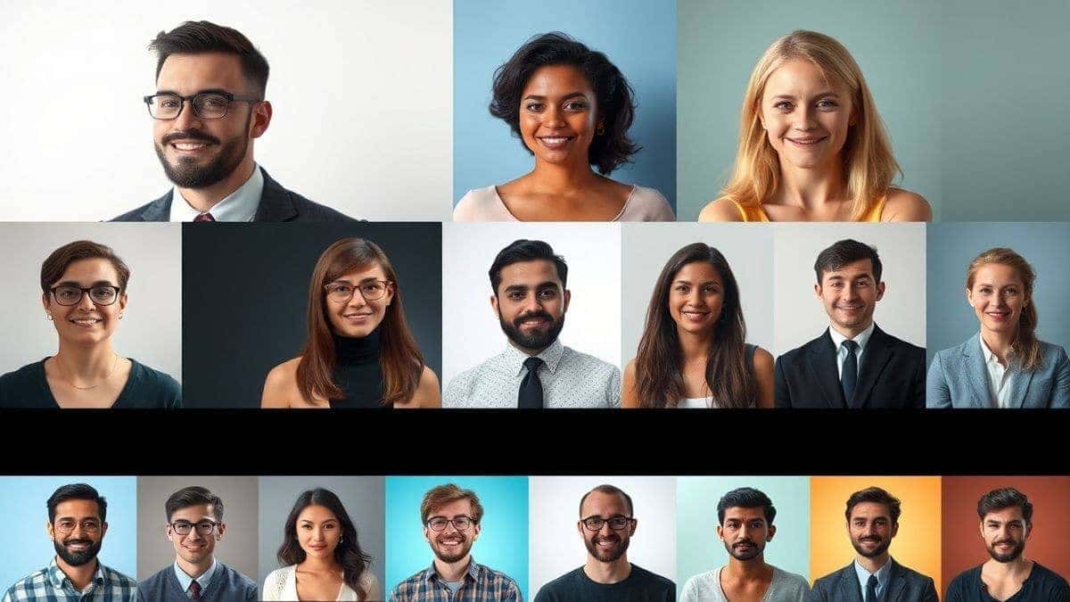 collection of diverse professional ai generated profile pictures for linkedin social media headshots and creative avatars realistic lighting high quality 4k