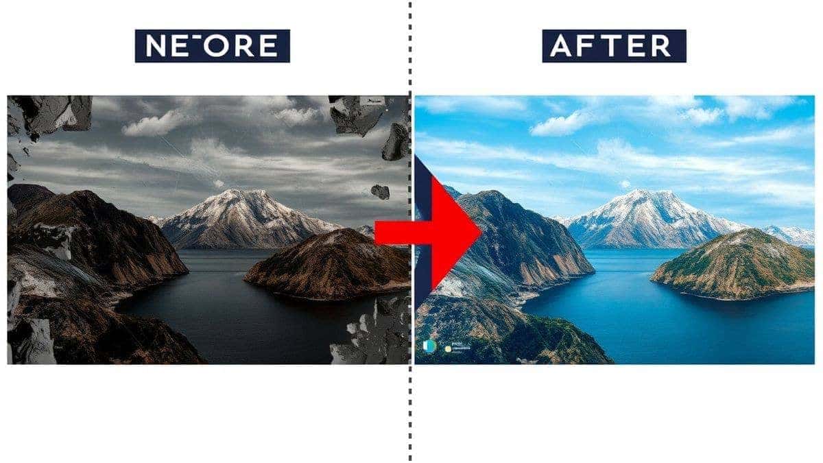 artificial intelligence photo restoration process showing damaged photo input neural network analysis and restored output high quality detailed 4k
