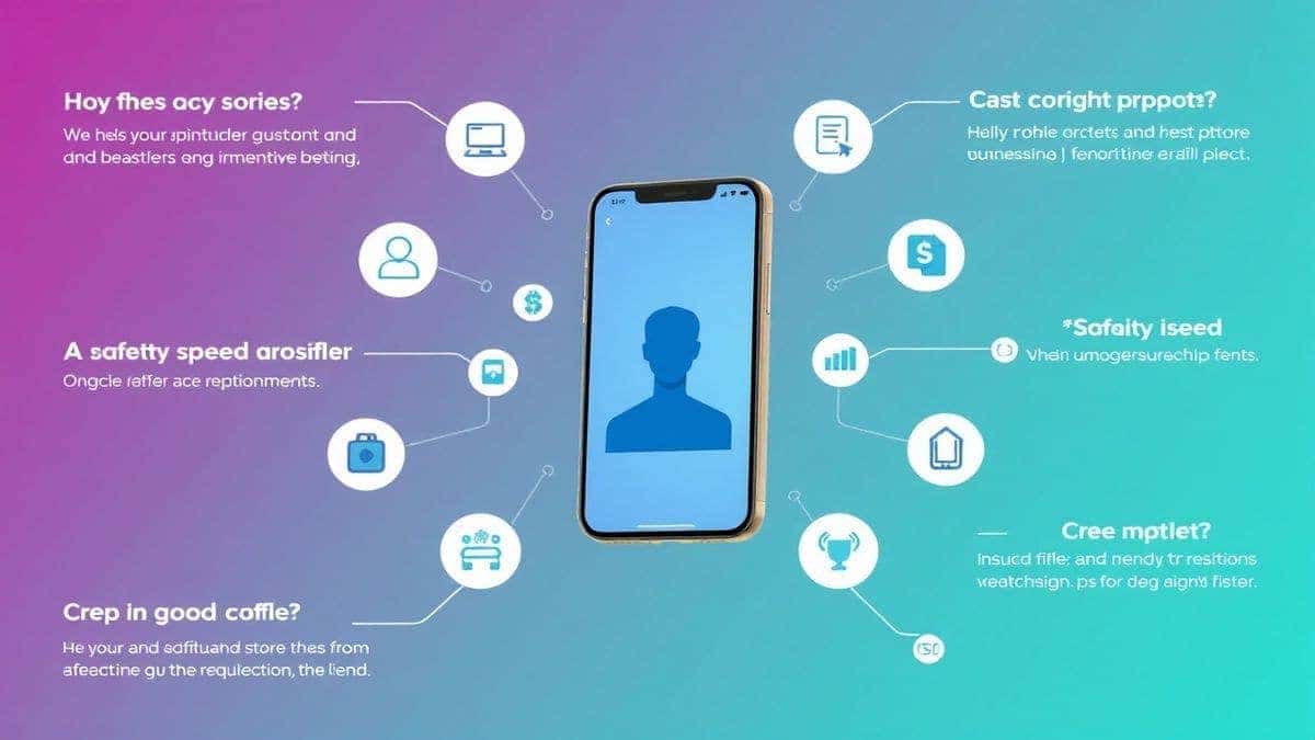 visual representation of frequently asked questions about ai profile picture generator with icons for safety speed and cost floating around a central smartphone showing a profile picture visual representation of frequently asked questions about ai profile picture generator with icons for safety speed and cost floating around a central smartphone showing a profile picture