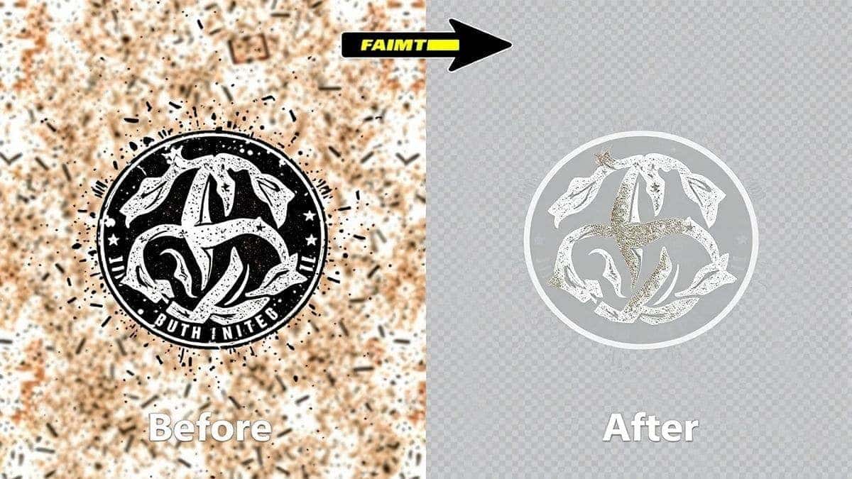split screen comparison before and after using ai logo background remover tool showing a complex logo on a messy background converted to clean transparent png split screen comparison before and after using ai logo background remover tool showing a complex logo on a messy background converted to clean transparent png