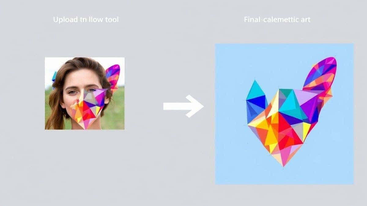 visual workflow showing steps of uploading a photo to the ai low poly tool and seeing the final geometric art result visual workflow showing steps of uploading a photo to the ai low poly tool and seeing the final geometric art result
