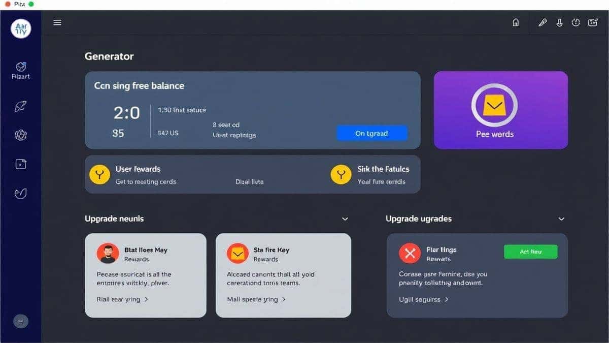 pixar ai generator online free credits dashboard showing user balance check in rewards and upgrade options modern interface design