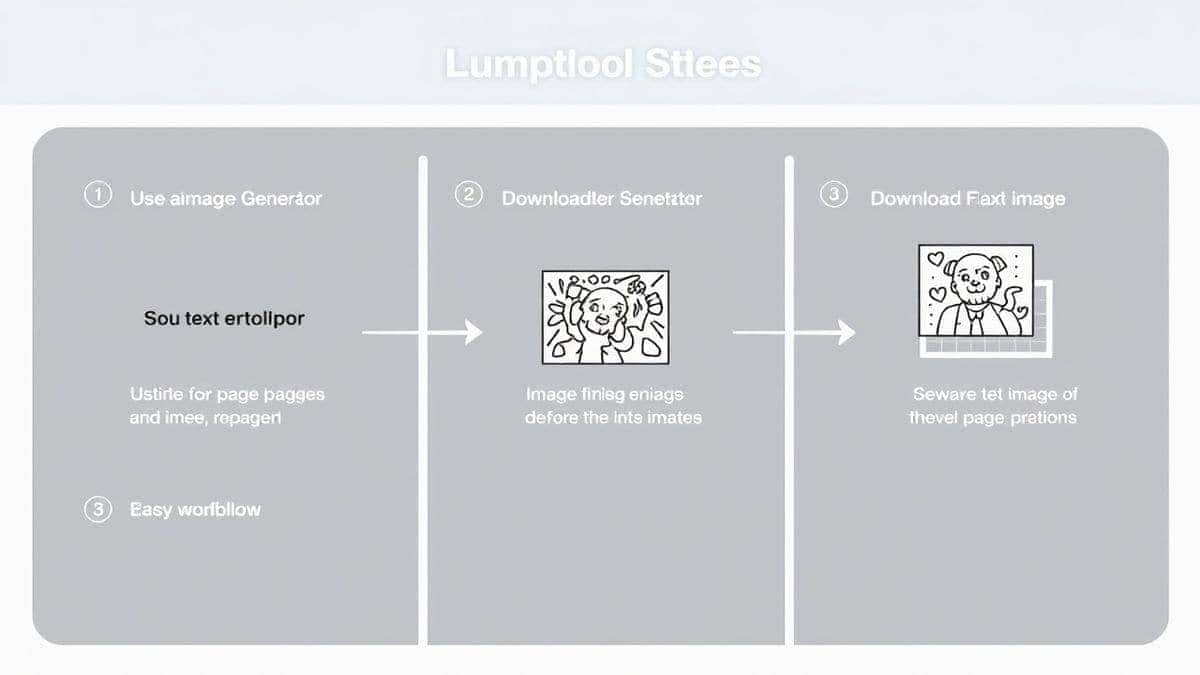 visual guide showing five steps of using an AI coloring page generator from text input to downloading final image clean workflow diagram