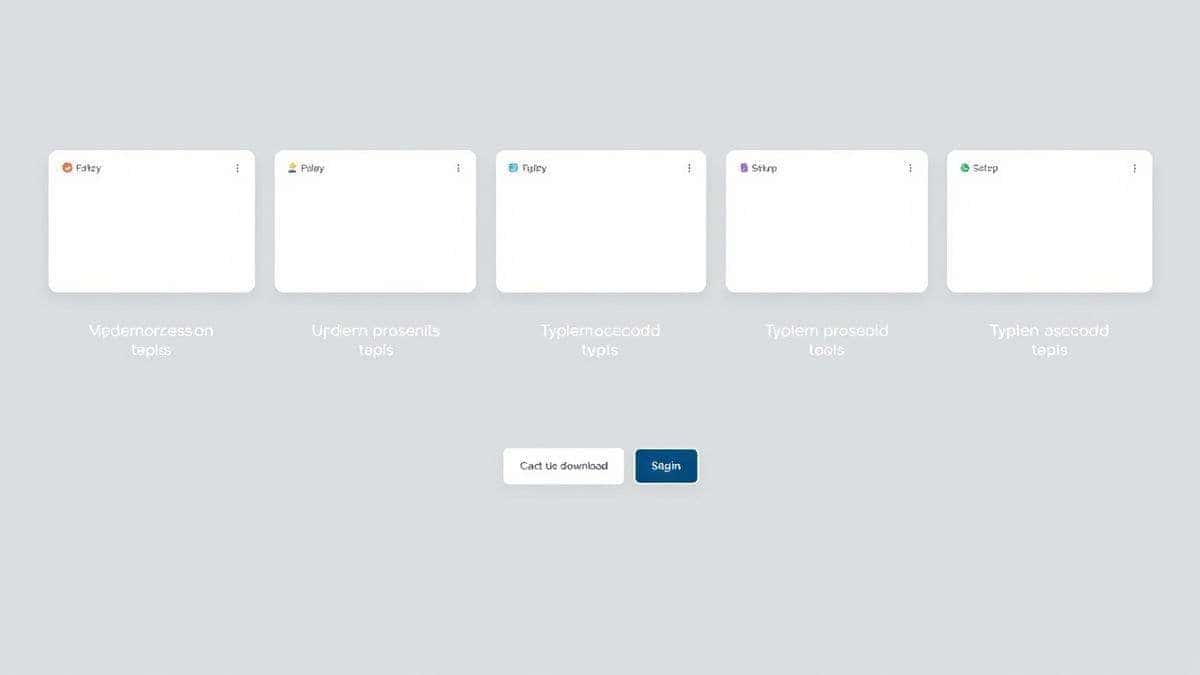 vertical workflow showing five panels from website visit to prompt typing to generation to editing tools to download button clean interface design