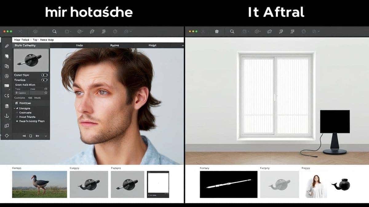 split screen comparison of complex photoshop interface versus simple modern ai image generator online tool for photo editing minimalistic design split screen comparison of complex photoshop interface versus simple modern ai image generator online tool for photo editing minimalistic design