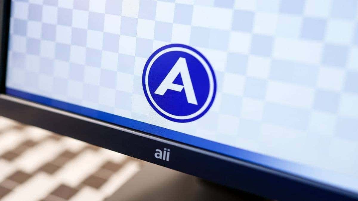 close up of computer screen showing final downloaded transparent png logo on checkerboard background result of ai image editing close up of computer screen showing final downloaded transparent png logo on checkerboard background result of ai image editing